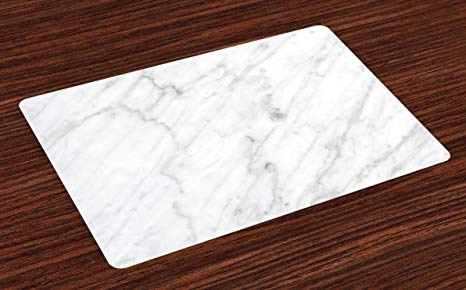 Ambesonne Marble Place Mats Set of 4, Carrara Marble Tile Surface Organic Sculpture Style Granite Model Modern Design, Washable Fabric Placemats for Dining Room Kitchen Table Decor, Dust Grey White