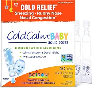 Boiron ColdCalm Baby 40 Count - Single-Use Drops for Relief from Cold Symptoms of Sneezing, Runny Nose, and Nasal Congestion - Sterile, Non-Drowsy Calm (8 Packets with 5 Liquid Doses)