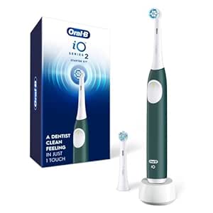 Oral-B iO Series 2 Rechargeable Electric Powered Toothbrush Starter Kit, Forest Green with 2 Brush Heads - Automatic Pressure Sensor to Protect Gums - 3 Modes - 2 Min Timer