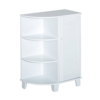 HomCom 32” Floor Cabinet with Shutter Door and Side Shelves - White