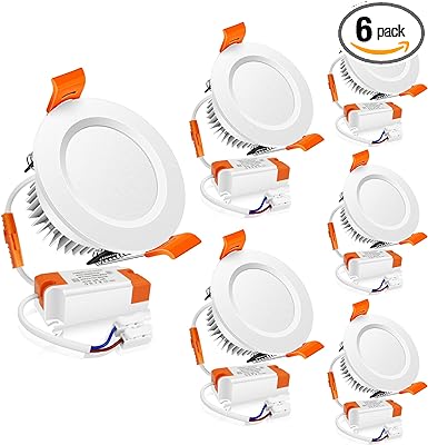 2 Inch LED Downlight, 3W Recessed Lighting Dimmable Ceiling Light Kit, 3000K Warm White, CRI80 LED Can Lights with LED Driver(35W Halogen Equivalent), 6 Pack