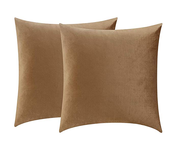 Comfortland Pack of 2, Decorative Velvet Pillow Covers Soft Square Throw Pillow Covers Soild Cushion Covers Brown Pillow Cases for Sofa Bedroom Car 20 x 20 Inch 50 x 50 cm