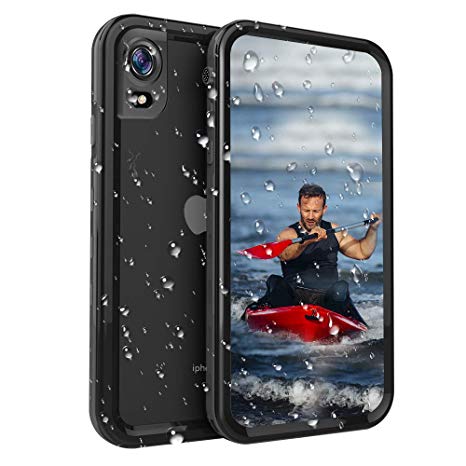 SHARKSBox iPhone XR Waterproof Case for iPhone XR Underwater Cover Full Body Heavy Duty Protective Carrying Slim Case Shockproof IP68 Waterproof Case Compatible iPhone XR 6.1 inch-Black