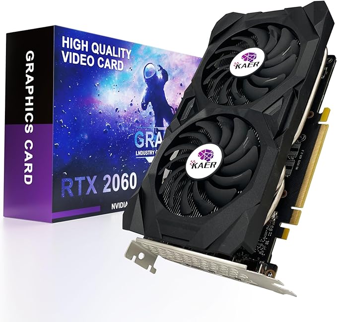 KAER Gaming GeForce RTX 2060 6GB GDRR6 192-Bit HDMI/DP/DVI 1680MHz Dual Fans ray-tracing Graphics Card