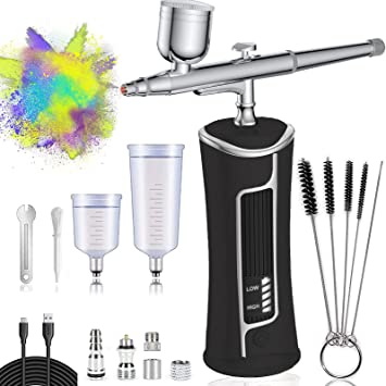 Airbrush Set, Rechargeable Cordless Air Compressor with LED Display for Makeup,Tattoos,Cake,Mode Making and DIY(Black)