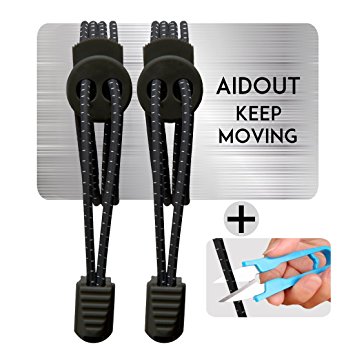 AIDOUT Shoe Laces - Elastic No Tie Reflective Shoelaces with Lock - One Size Fits All Athletic Travel Lacing System - Perfect for Kids & Adults Plus General Purpose Scissors