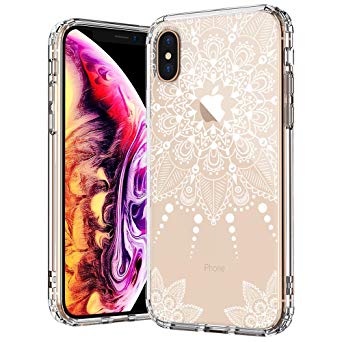 MOSNOVO iPhone Xs MAX Case, Clear iPhone Xs MAX Case, White Henna Mandala Lace Floral Pattern Clear Design Transparent Plastic Hard Case with TPU Bumper Case Cover for iPhone Xs MAX