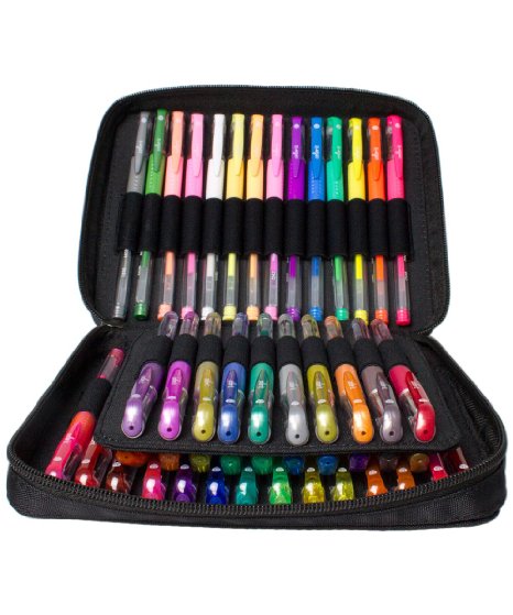 48 Gel Pen Set - Includes 48 Assorted Premium Gel Pens, 48 Ink Refills, Pen Travel Case, and Gift Box by ColorIt. Includes Glitter, Metallic, and Neon Pens