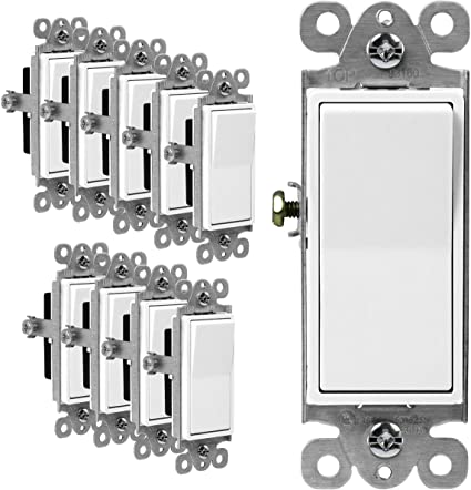 ENERLITES Illuminated 3-Way Decorator Paddle Light Switch, Three Way, Push-In Side Wiring, Copper Wire Only, Grounding Screw, Residential Grade, 15A 120-277V, UL-Listed, 93160-W-10PCS, White 10 Pack