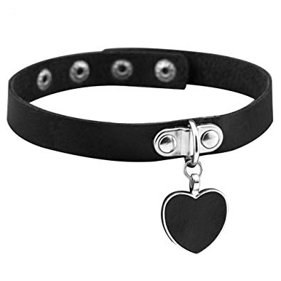 SANWOOD Women's Leather Love Heart Pendant Punk Gothic Choker Collar Necklace Bracelet