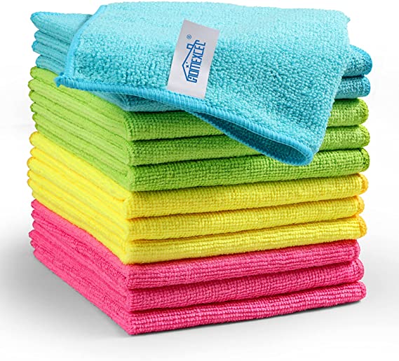 Microfiber Cleaning Cloth,12 Pack Cleaning Rag,Cleaning Towels with 4 Color Assorted,12"X12"(Green/Blue/Yellow/Red)