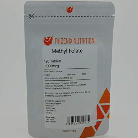 Methyl Folate | 1000mcg x 360 Tablets | L-5-MTHF L-5-Methyltetrahydrofolate (folic Acid)