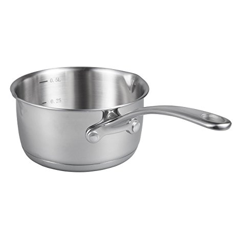 IMEEA (17oz/500ml) Heavy Duty 18/10 Tri-Ply Stainless Steel Butter Warmer Pan with Dual Pour Spouts, 0.5-Quart