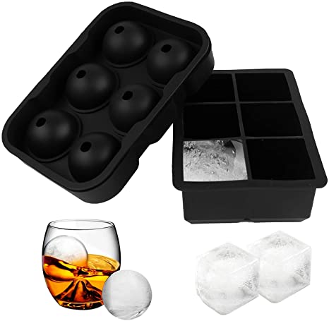 2 Pack Silicone Ice Cube Molds And Sphere Ice Mold-Whiskey Round Ice Ball Maker Ice Cube Trays For For Whiskey, Cocktails, Bourbon And More
