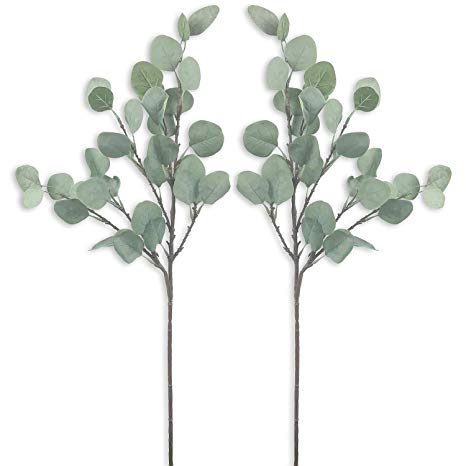 Ollain Artificial Plants Eucalyptus Garland Silver Dollar Leaves Branches Stems Foliage Plant Greenery Fake Plastic Branches Greens Bushes (2Pcs Eucalyptus Branches)