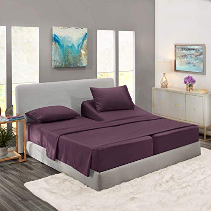 Nestl Bedding 5 Piece Sheet Set - 1800 Deep Pocket Bed Sheet Set - Hotel Luxury Double Brushed Microfiber Sheets - Deep Pocket Fitted Sheet, Flat Sheet, Pillow Cases, Split Cal King - Purple