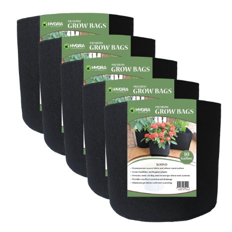 Grow Bags Fabric Planter Raised Bed Aeration Container 5 Pack Black (10 gallon)
