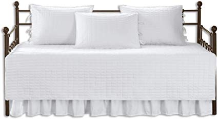 Comfort Spaces Kienna Soft Microfiber Solid Blush Stitched Pattern 5 Piece Quilt Daybed Bedding Sets, 75"x39", White