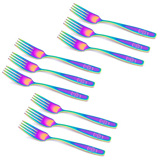 9 Piece Stainless Steel Rainbow Kids Forks, Kids Cutlery, Child and Toddler Safe Flatware, Kids Silverware, Kids Utensil Set, Includes A Total of 9 Forks for Convenience, Ideal for Home and Preschools