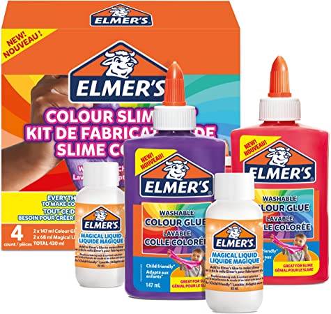 Elmer's Colour Slime Kit | Slime Supplies Include Washable Colour PVA Glue | Assorted Colours | With Magical Liquid Slime Activator | 4 Piece Kit