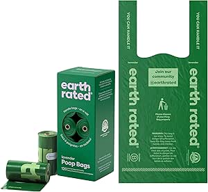 Earth Rated Dog Poop Bags with Tie Handles on Refill Rolls, Extra Wide, Easy-Tie Opening, Guaranteed Leak-Proof, Lavender Scented, 120 Count