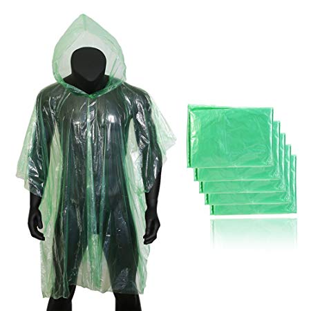 Forbidden Road Poncho with Hood 5 Pack (One Size Fit All) Emergency Disposable Rain Poncho Cover Raincoat Lightweight Super Waterproof for Camping Hiking Backpacking Traveling Fishing Outdoor