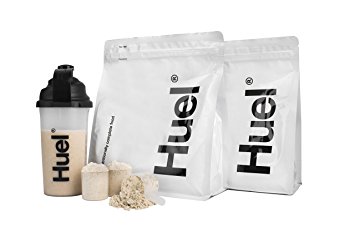 Huel Starter Kit - Includes 2 Pouches of Nutritionally Complete 100% Vegan Powdered Meal, Scoop, Shaker and Booklet (7.7lbs of Powder - 28 meals) (Unflavored Unsweetened)