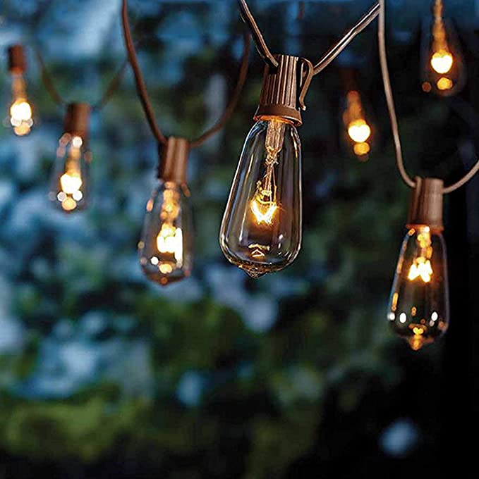 SkrLights 20Ft Edison String Lights with 21 Glass Clear Edison Bulbs ST40 Vintage Edison String Lights, UL Listed 7W C9/E17 Screw Base Patio/Bistro/Backyard Indoor Outdoor String Lights-Brown Wire