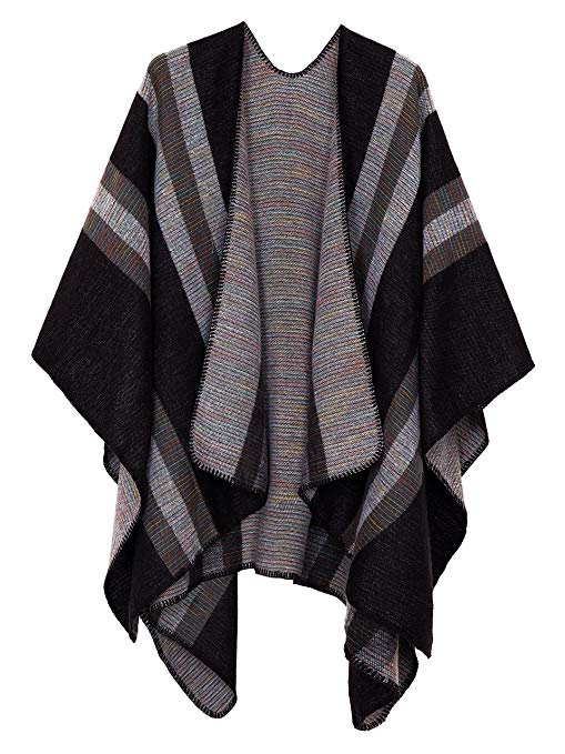 Urban CoCo Women's Color Block Shawl Wrap Open Front Poncho Cape