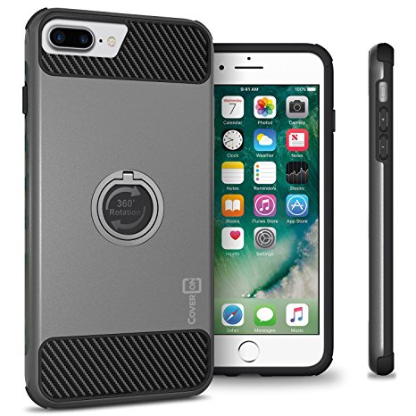 iPhone 8 Plus Case with Ring, iPhone 7 Plus Case, CoverON [RingCase Series] Modern Design Hard Protective Hybrid Phone Cover with Grip Ring for Apple iPhone 8 Plus / iPhone 7 Plus - Gunmetal Gray