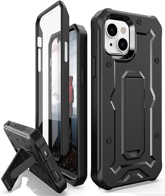 CaseBorne ArmadilloTek V Compatible with iPhone 14 Case/iPhone 13 Case - [Up to 21 Feet Drop Proof] - Military Grade Full Body Heavy Duty with Built-in Screen Protector and Kickstand - Black