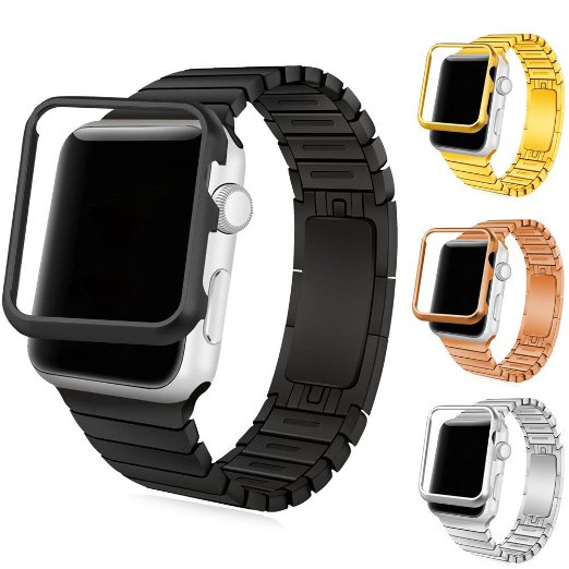 Apple Watch Band with Protective Case(42MM), Bandmax Personalized Black Adjustable Link Bracelet Strap for Apple Watch/Watch Sport/Watch Edition