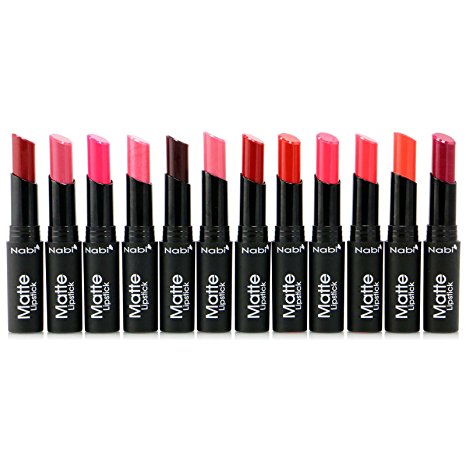 12pc Nabi Cosmetics Professional Matte Lipstick Set of 12 Amazing Colors #MLS01-12