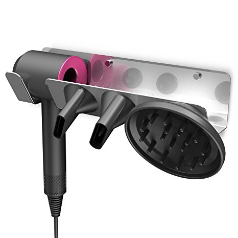 Dyson Supersonic Hair Dryer Wall Mount Holder, Basstop Aluminum Alloy Wall Bracket Holder for Dyson Supersonic Hair Dryer, Diffuser and Two Nozzles