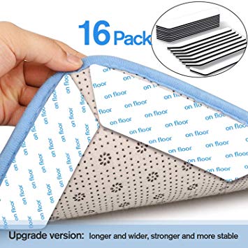 Rug Grippers PRO 16 pcs Anti Curling Rug Gripper. Keeps Your Rug in Place & Makes Corners Flat. Premium Carpet Gripper with Renewable Carpet Tape, Ideal Non Slip Rug Pad for Your Rug