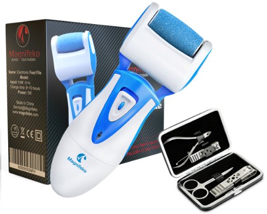 Rechargeable Electric Callus Remover And Set Of Stainless Steel Nail-Clippers Pedicure Tools By Magnifeko