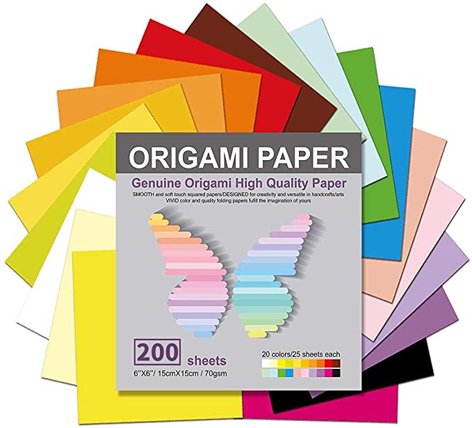 Origami Paper 200 Sheets, 20 Vivid Colors, Double Sided Colors Make Colorful and Easy Origami,6 Inch Square Sheet, for Kids & Adults, Papers, Arts and Crafts Projects (E-Book Included) (200 Sheets)
