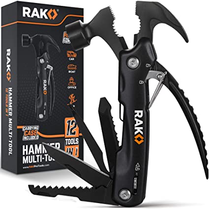 RAK Hammer Multi-Tool - Multi-Functional 12 in 1 Mini Hammer Camping Gear Survival Tool - Unique Tool Gift for Men, DIY Handyman, Father/Dad, Husband, Boyfriend, Him, Women