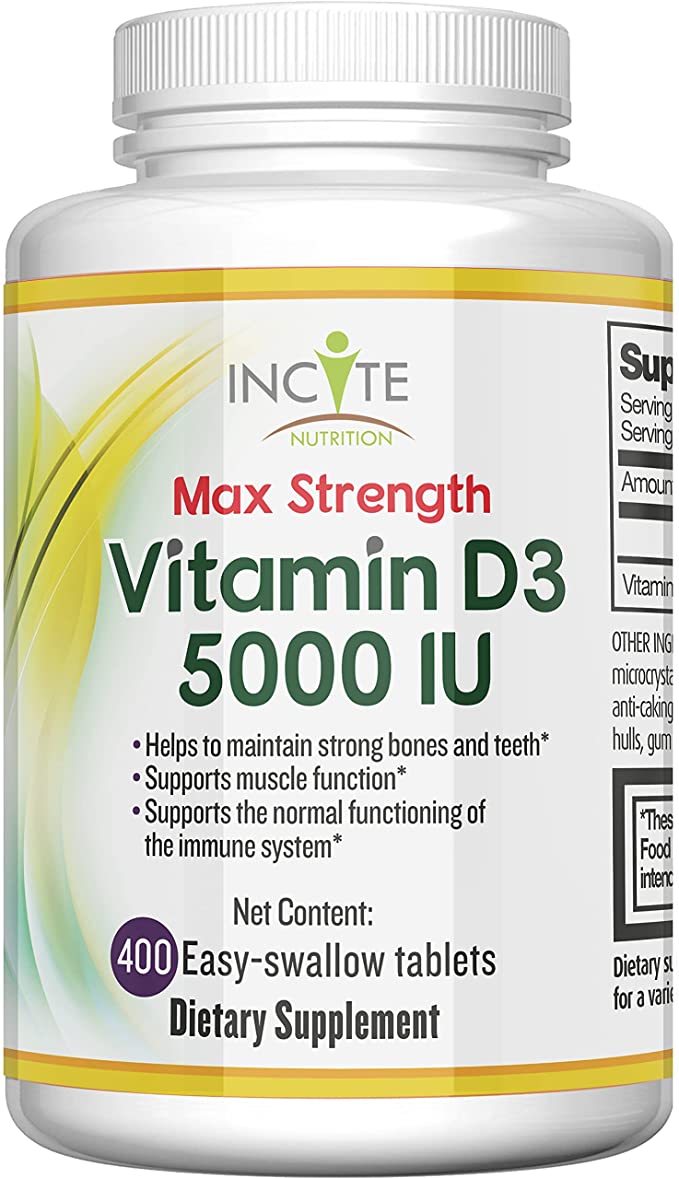 Vitamin D3 5000iu - 400 Premium Vitamin D3 Easy-Swallow Micro Tablets - One a Day High Strength Cholecalciferol VIT D3 5000iu - Vegetarian Supplement - by Incite Nutrition