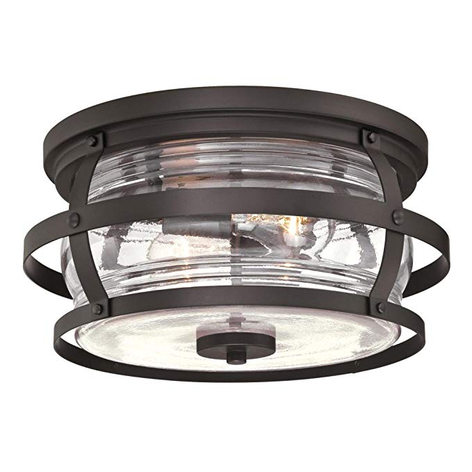 Westinghouse Lighting 6359500 Weatherby Two-Light Flush-Mount, Weathered Bronze Finish with Clear Glass Outdoor Ceiling Fixture,