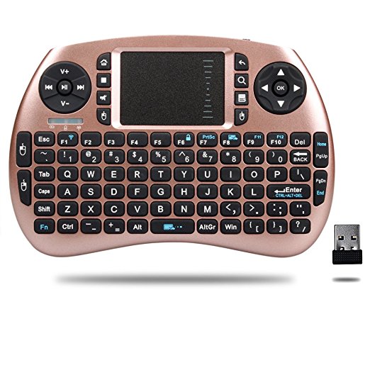 QQPOW Mini 2.4Ghz Wireless Touchpad Keyboard With Mouse For Google Android Tv Box,Pc, Pad, Xbox 360, Ps3, Htpc, Iptv (Rose Gold)