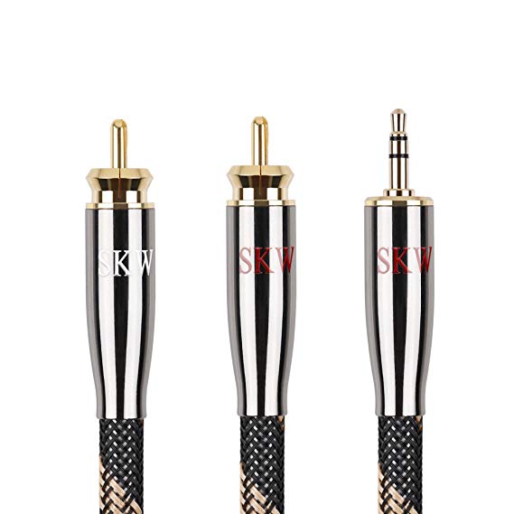 SKW Audiophile Single Crystal Copper Digital Audio Coaxial Cable 3.5mm Male to 2 RCA Male Audio Auxiliary Stereo Y Splitter Adapter Cable (3.2ft/1M,Black)