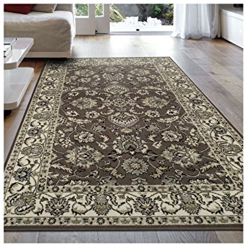 Superior Elegant Lille Collection Area Rug, 8mm Pile Height with Jute Backing, Beautiful Chic Bordered Rug Design, Anti-Static, Water-Repellent Rugs - Brown, 8' x 10' Rug