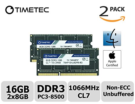 Timetec Hynix IC Apple 16GB Kit (2x8GB) DDR3 PC3-8500 1066MHz Memory Upgrade for MacBook 13-inch Mid 2010, MacBook Pro 13-inch Mid 2010, iMac 27-inch Late 2009, Mac Mini Mid 2010/Server (16GB Kit (2x8GB))