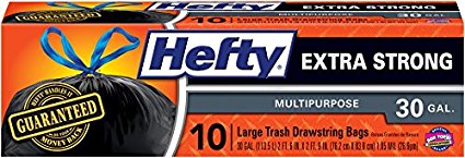 Hefty Extra Strong Drawstring Multipurpose Trash Bags (Unscented, 30 Gallon, 10 Count)