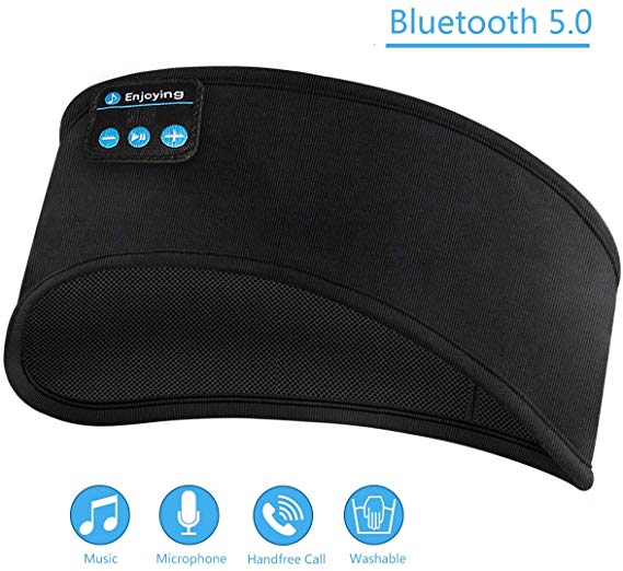 Sleep Headphones Bluetooth, SOONHUA Headband Wireless Headphones for Running with Built-in Microphone Ultra-Thin Speakers,Long Play Time,for Side Sleepers