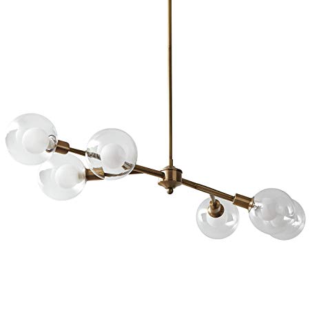 Rivet Mid-Century Modern Chandelier, 6.8"H, With Bulb, Gold with Glass Globes