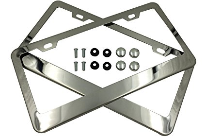 Tokept Polish White Stainless Steel License Plate Frame with 2 Holes(Pack of 2)