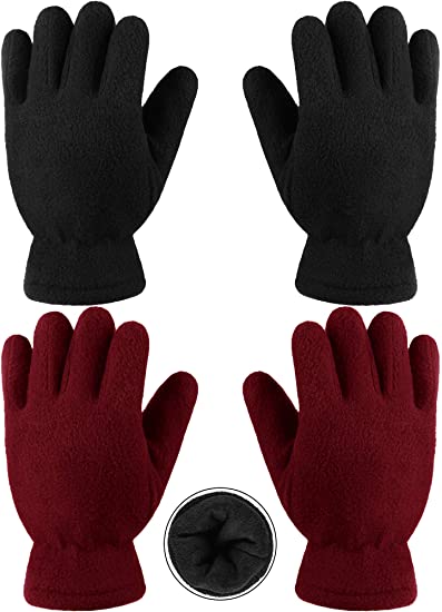 Cooraby 2 Pairs Kids Fleece Gloves Winter Lined Thick Mittens Warm Gloves for Outdoors Activities Supplies