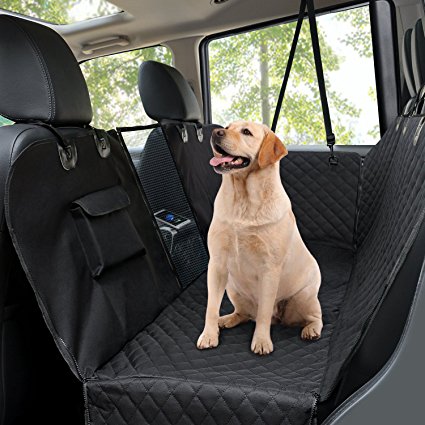 Dog Car Seat Covers, Pet Seat Cover for Back Seat with Veiwing Window / Side Flaps, Hammock Bench Convertible Backseat, Scratch-Proof Water Resistan Seat Protector for Cars Trucks & SUVs, Black